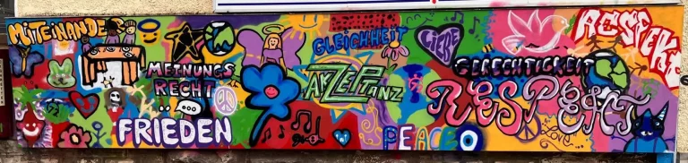 Eine im Zeichen der Demokratie angesprayte Mauer